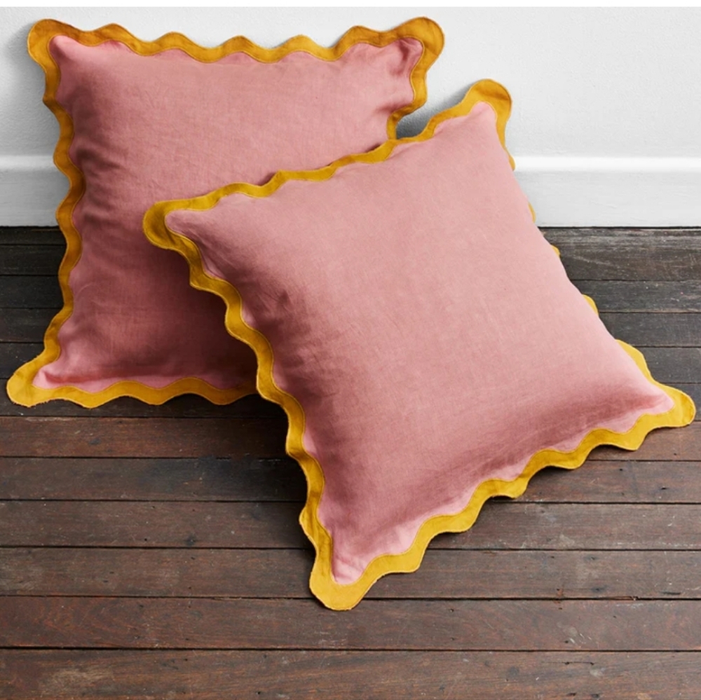 Bed Threads Scalloped European Pillowcases - set of 2 - Pink Clay & Tumeric